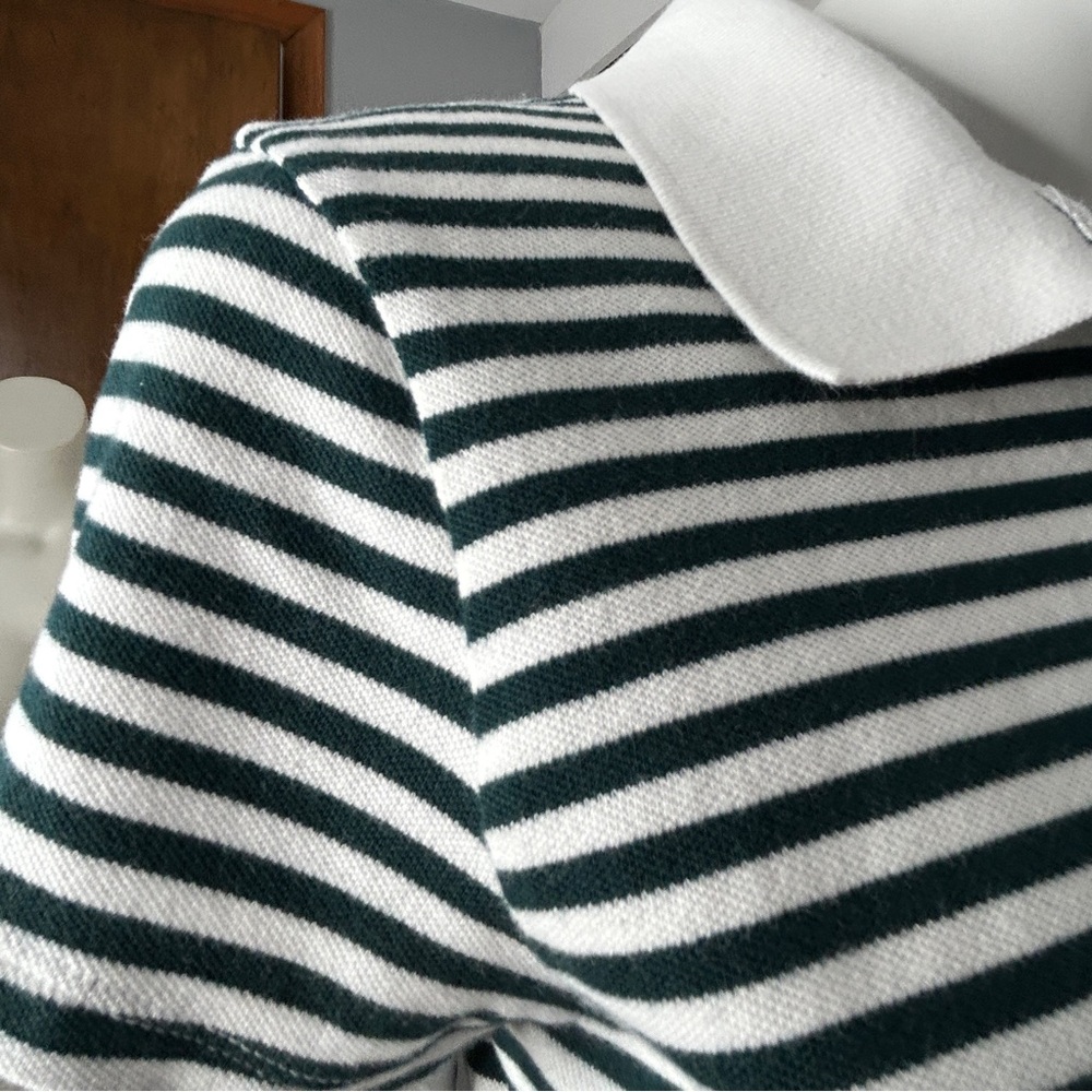 Aerie Offline Top Women's Cropped Polo S Green White Academia Striped Bubble Hem - Picture 13 of 16